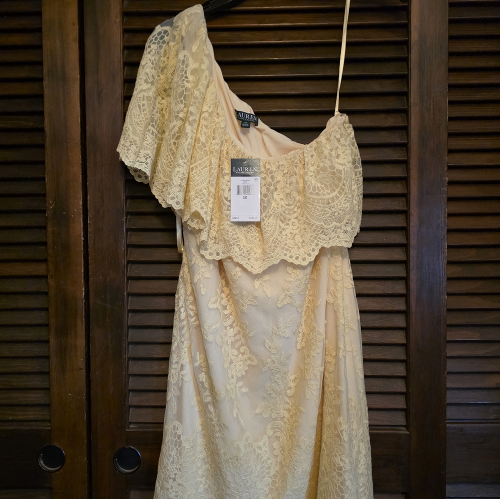Ralph Lauren Yellow Lace Scoop-Neck Dress